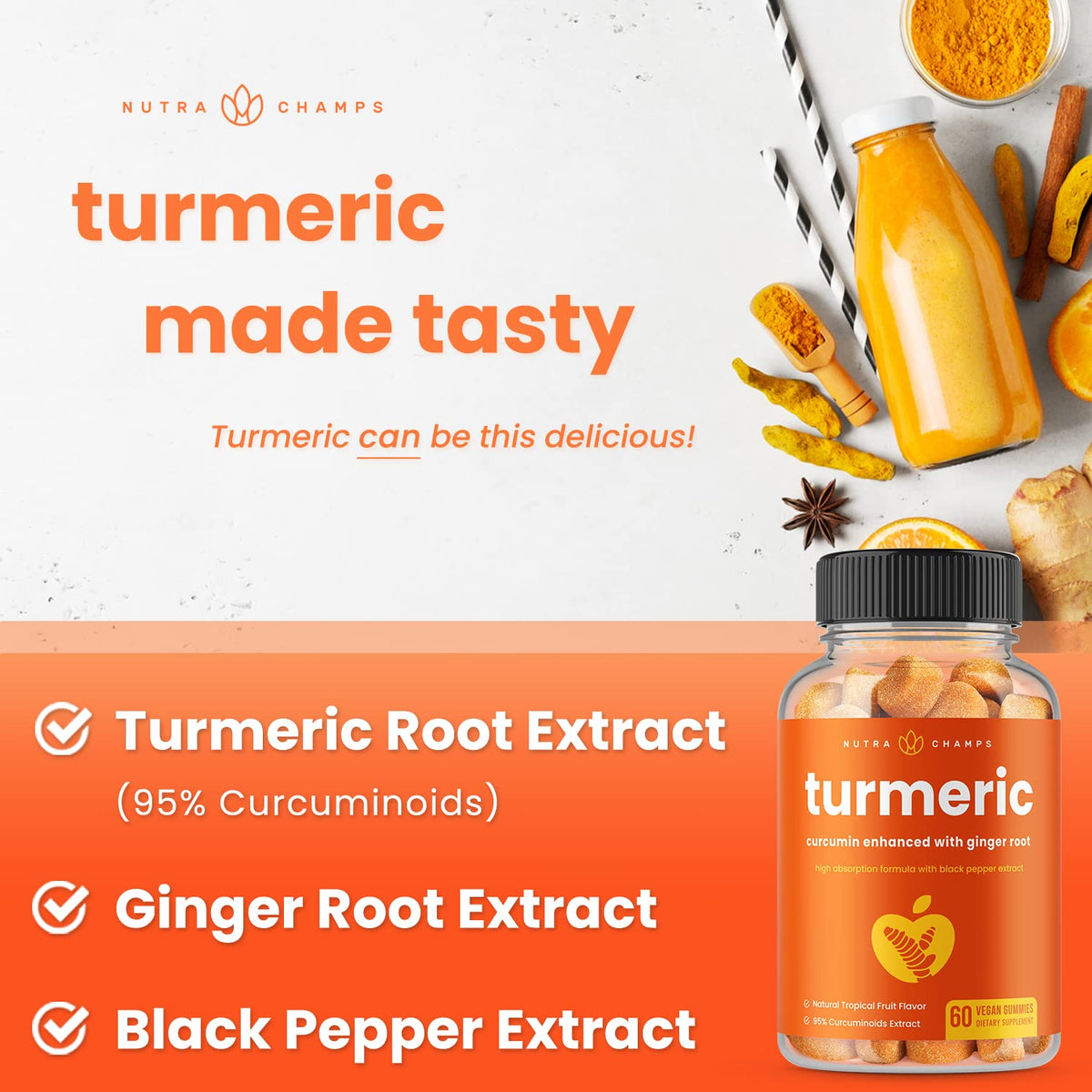 NutraChamps Turmeric Gummies with Ginger & Black Pepper Extract - 60 Count - image 4