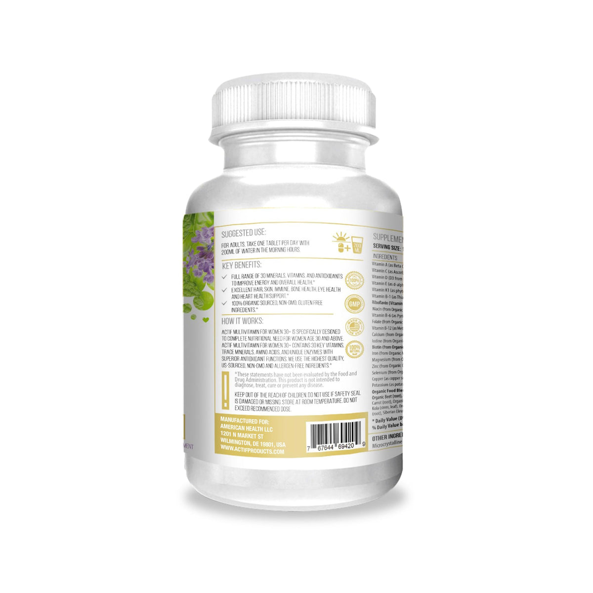 ACTIF Organic Multivitamin for Women Age 30+ - 30 Capsules - image 2