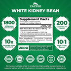 Zazzee White Kidney Bean 10:1 Extract 1800 mg - 200 Capsules - image 2