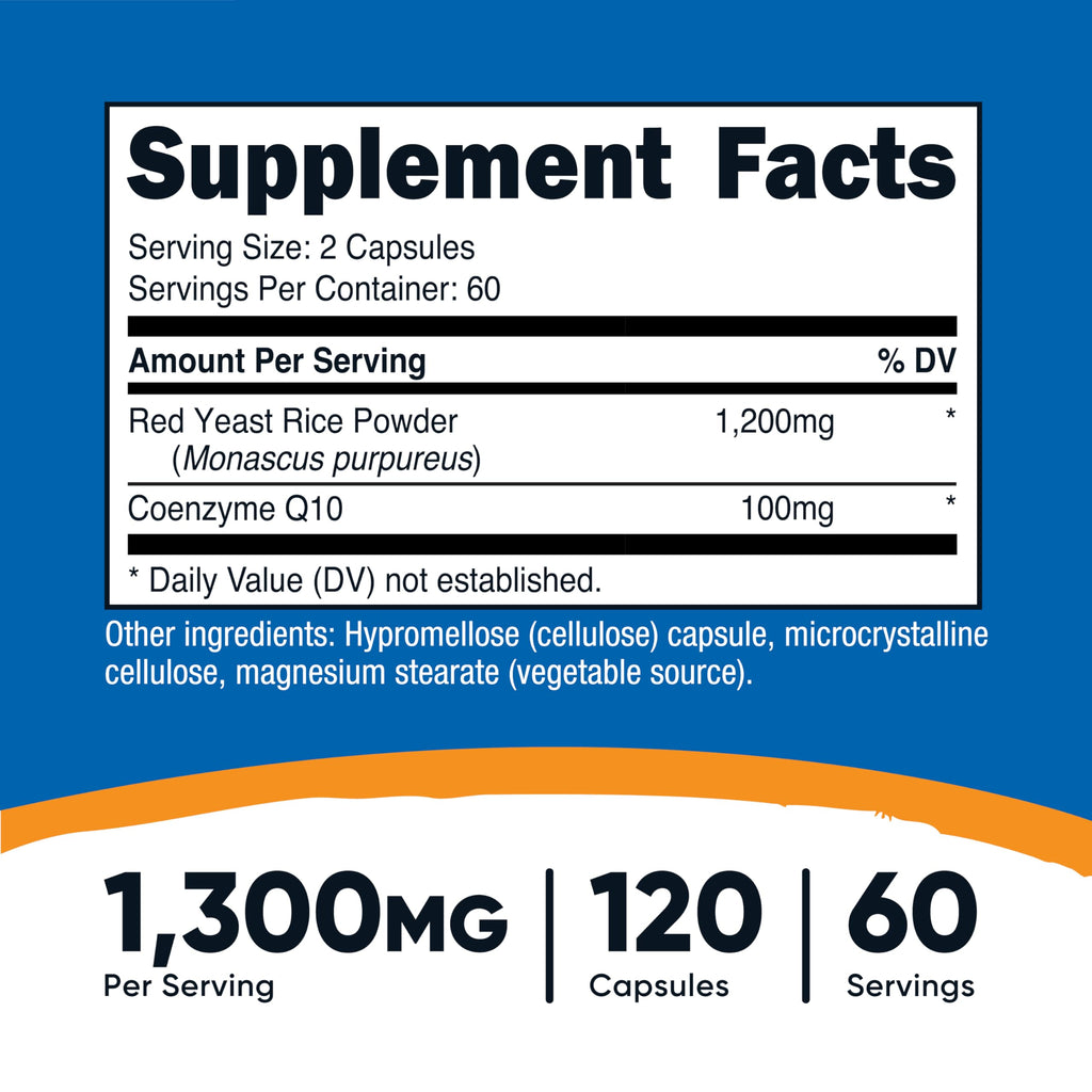 Nutricost Red Yeast Rice with CoQ10 1300mg - 120 Capsules - image 2