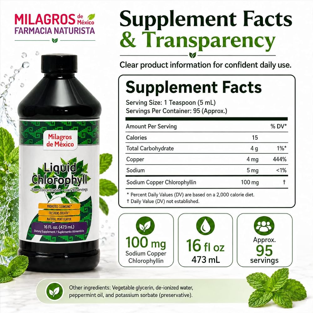 Milagros de Mexico Liquid Chlorophyll with Mint - 16 fl oz - image 6