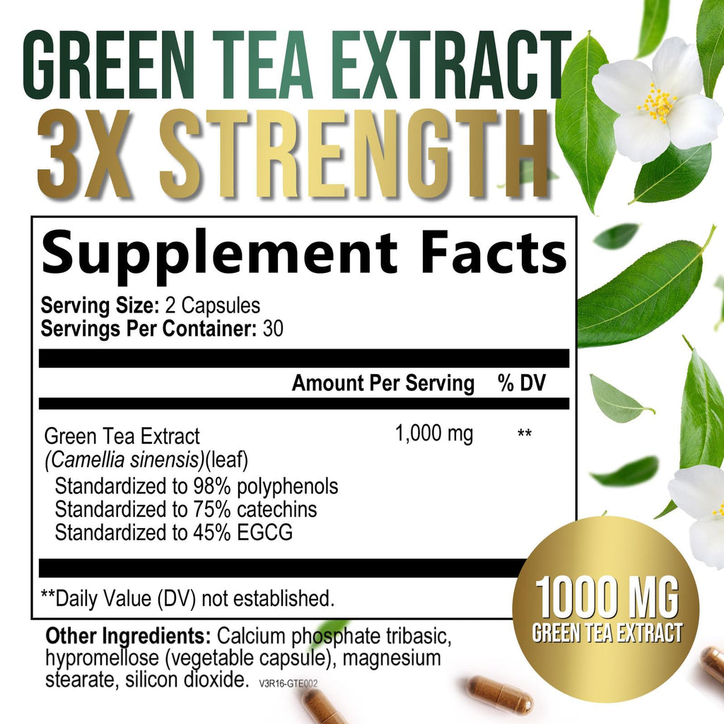 SILVERONYX Green Tea Extract 1000mg - 98% Polyphenols & 45% EGCG