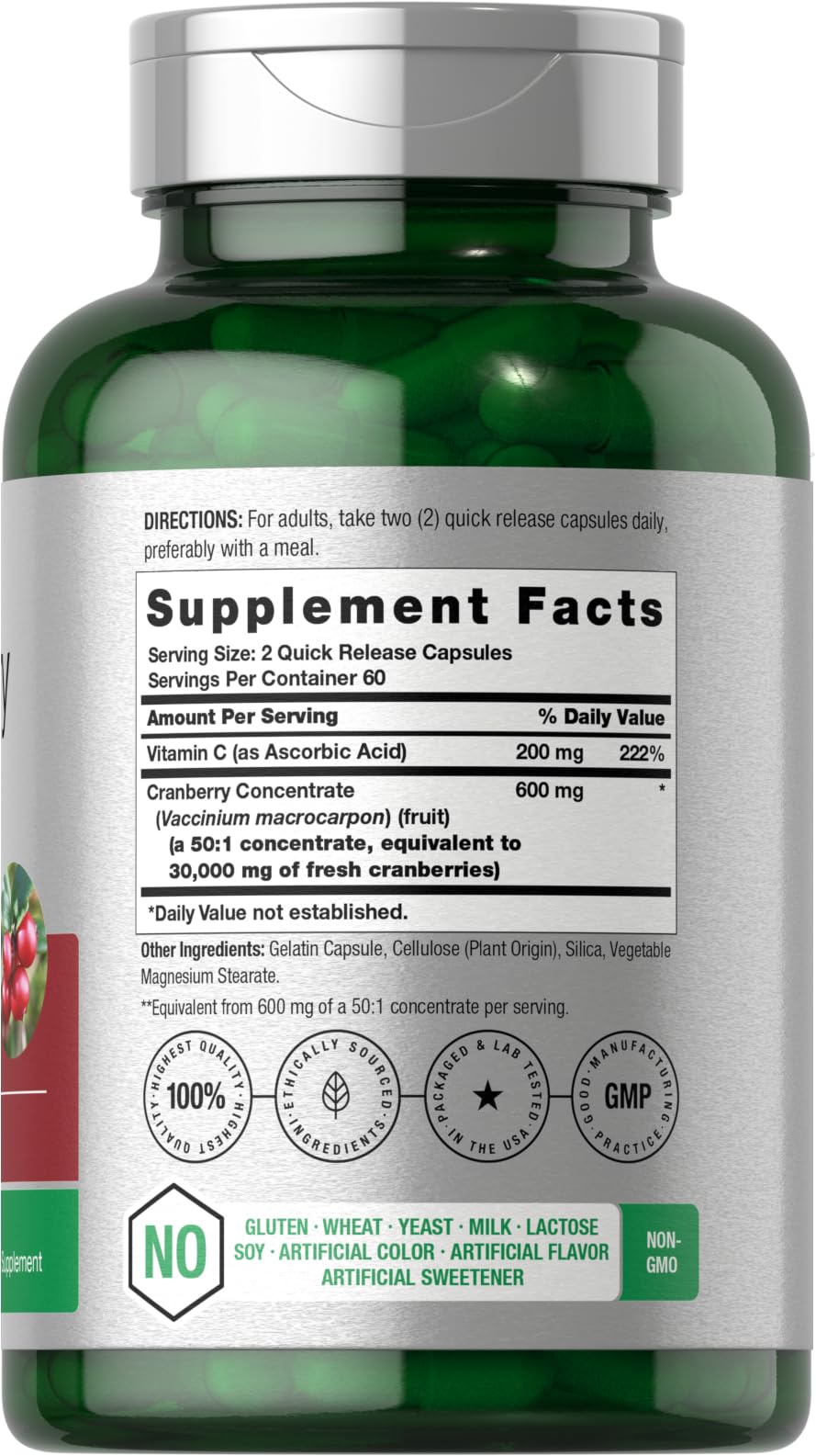 Horbäach Cranberry Concentrate Extract Pills with Vitamin C - 120 Capsules - image 2