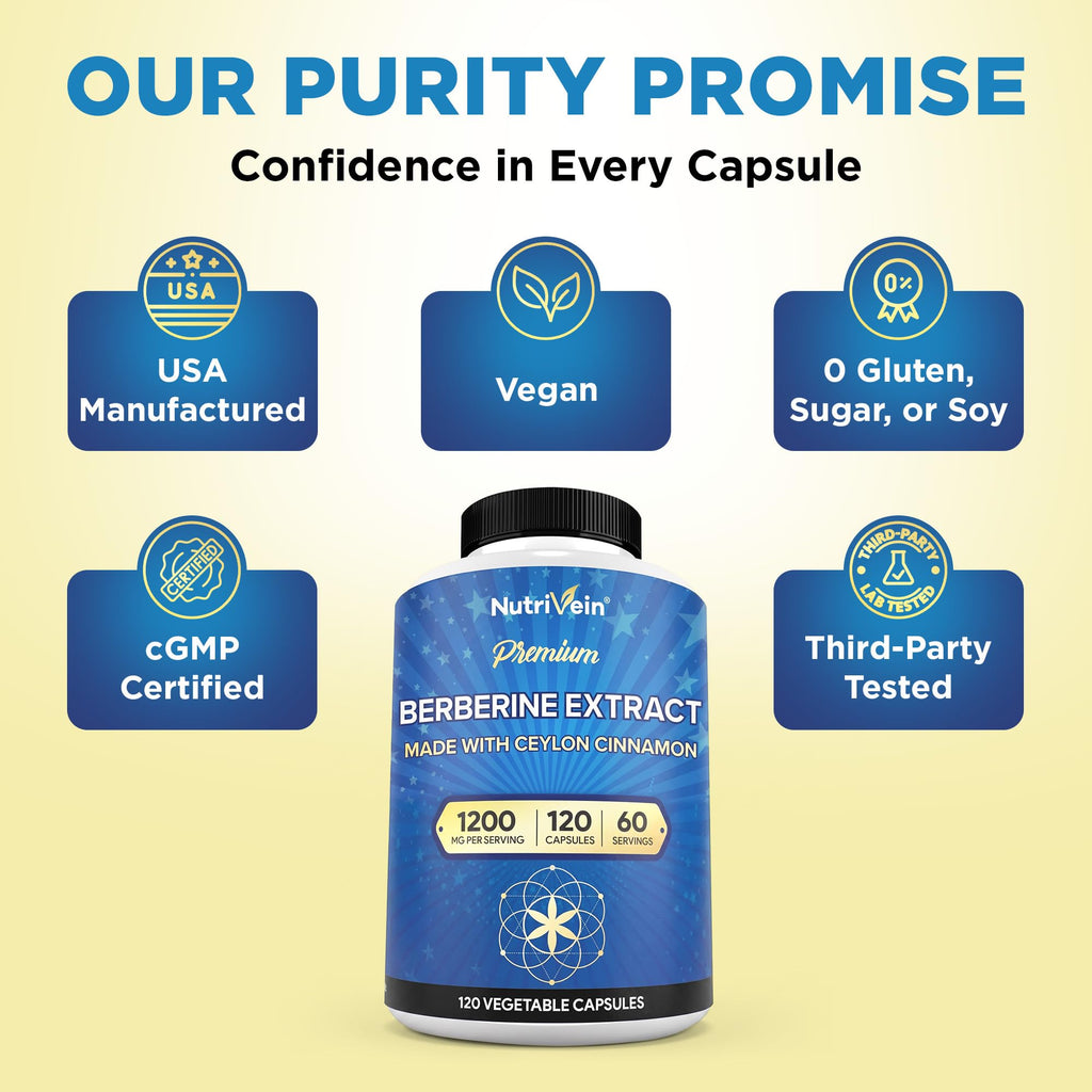 Nutrivein Berberine HCL 1200 mg - 120 Capsules - image 3