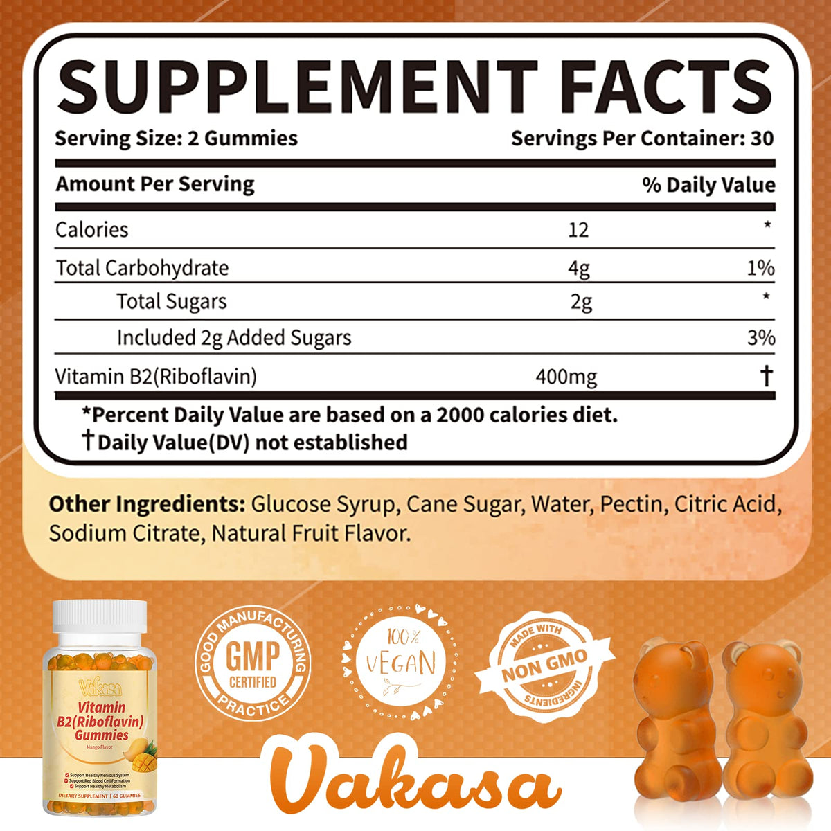 Vakasa Vitamin B2 Gummies Immune Support 400mg - 60 Gummies - image 2
