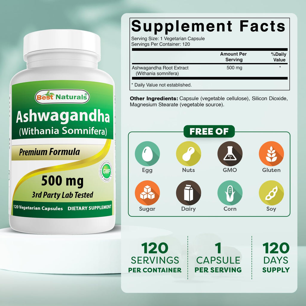 Best Naturals Ashwagandha 500 mg Stress & Mood Support - 360 Capsules - image 2