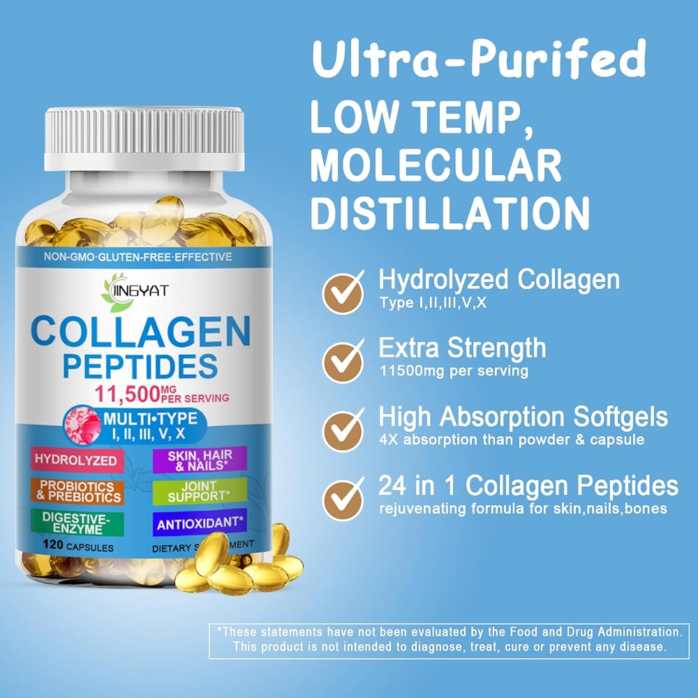 JINGYAT Multi Collagen Peptides Softgels with Glucosamine - 120 Softgels - image 3