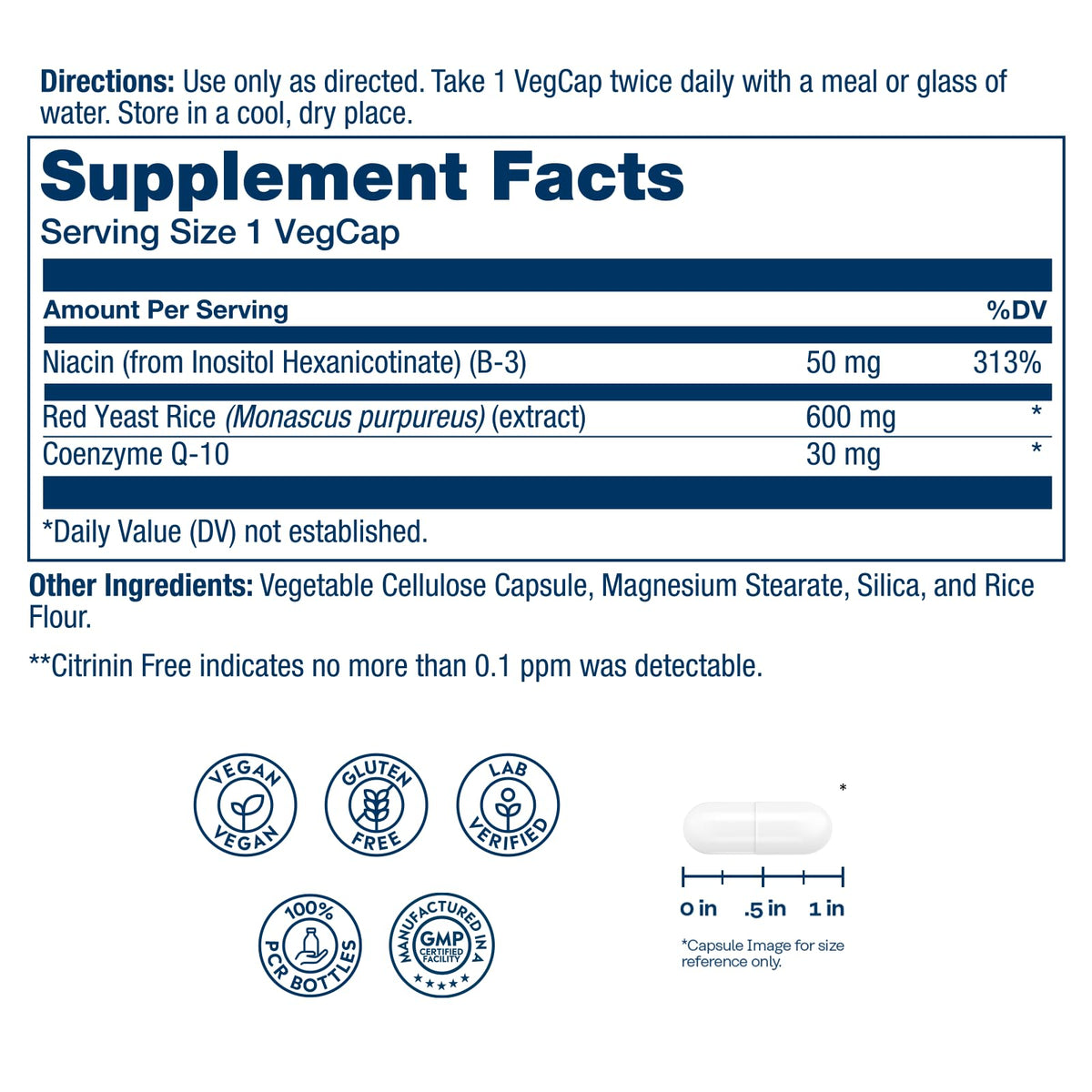SOLARAY Red Yeast Rice with CoQ10 & Niacin - 100 Vegetarian Capsules - image 2