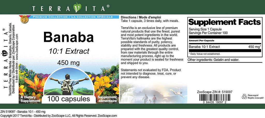 Terravita Banaba 10:1 Extract 450 mg - 100 Capsules - image 2