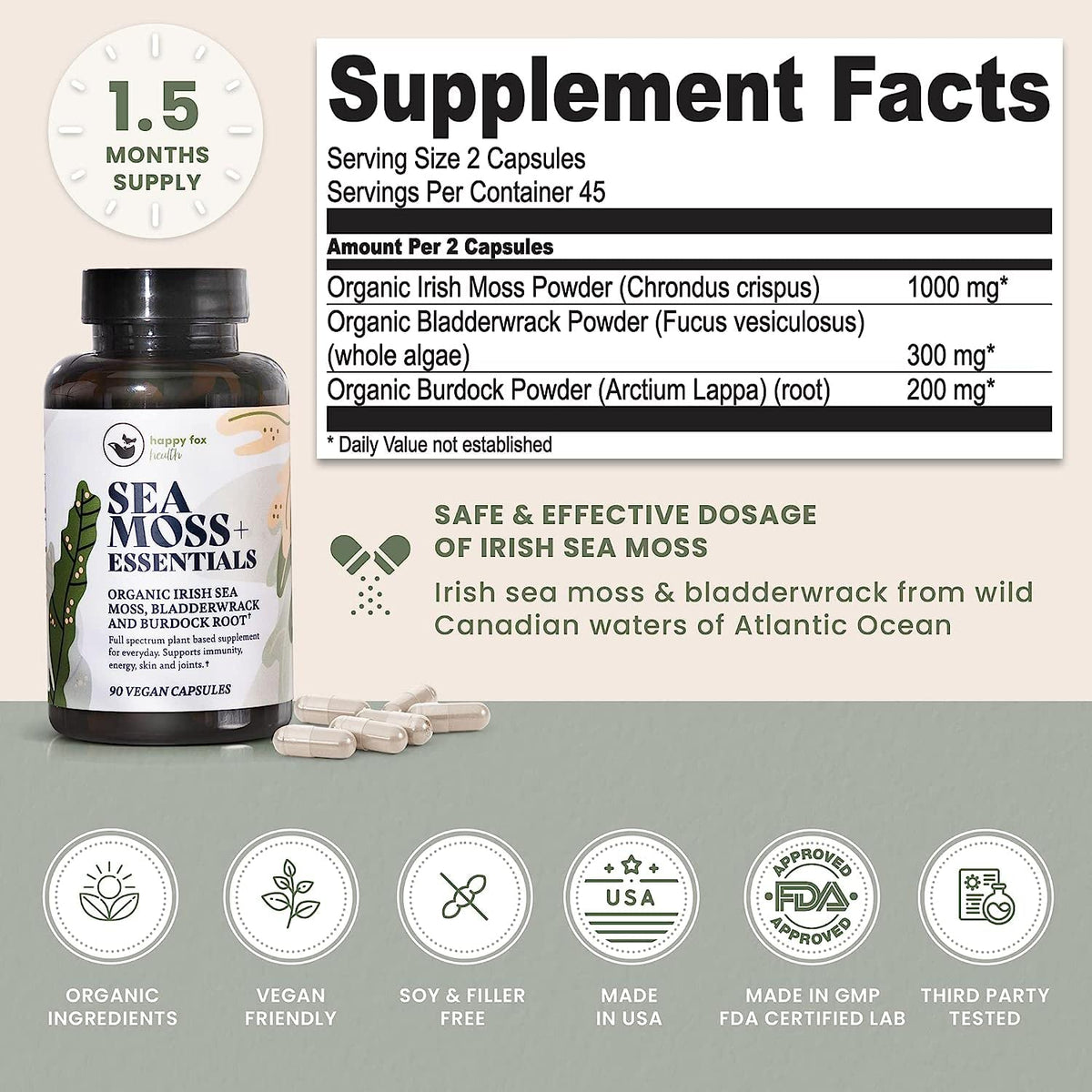 HAPPY FOX Irish Sea Moss Capsules with Burdock Root & Bladderwrack - image 2