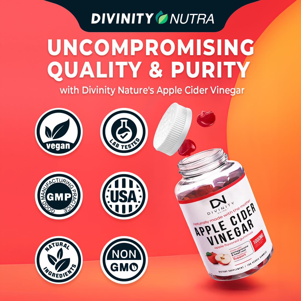 Divinity Nutra Apple Cider Vinegar Gummies with Mother - 100 Count - image 2