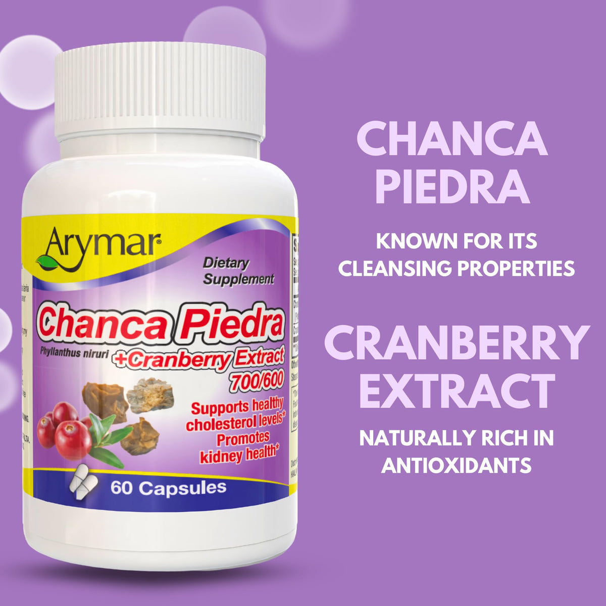 Arymar Chanca Piedra with Cranberry Herbal Support - 60 Capsules - image 5
