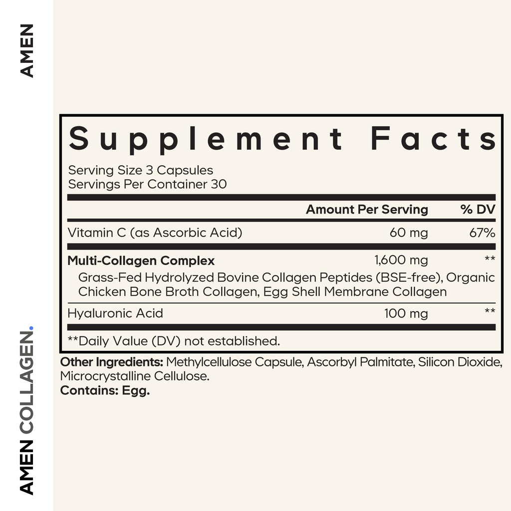 Amen Multi Collagen Peptides Supplement with Hyaluronic Acid - 90 Capsules - image 2