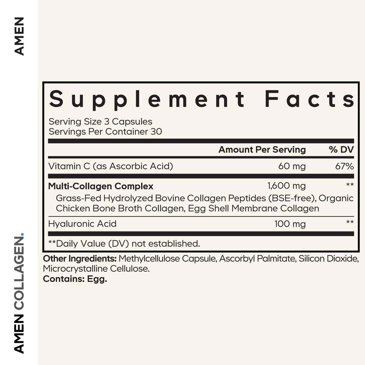Amen Multi Collagen Peptides Supplement with Hyaluronic Acid - 90 Capsules - image 2