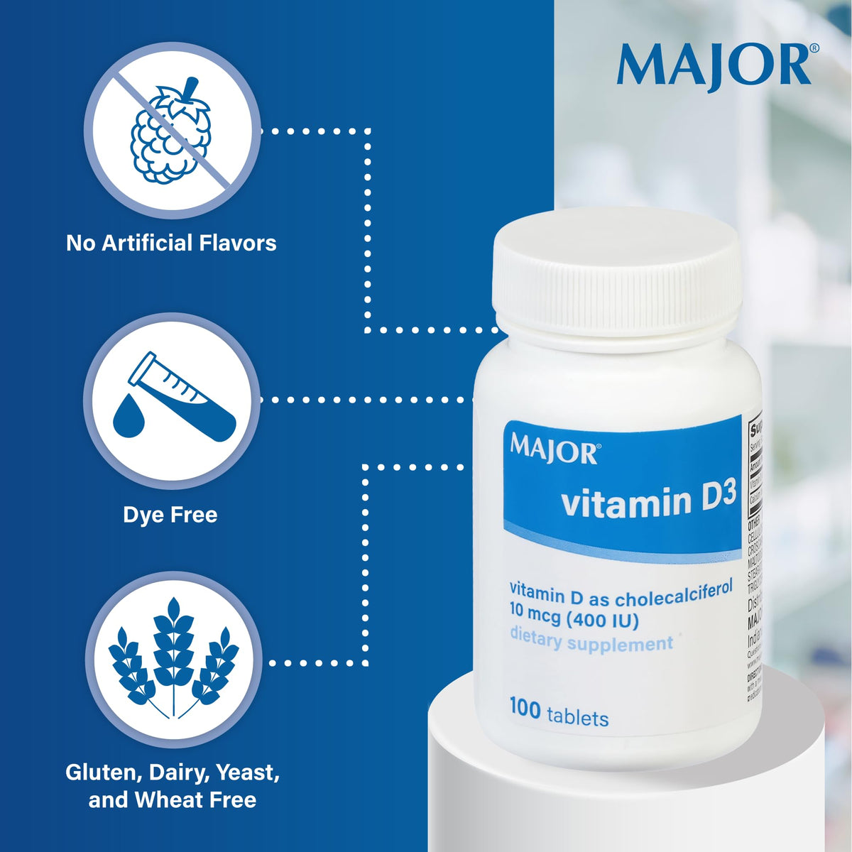 MAJOR Vitamin D3 10mcg (400 IU) with Calcium - 300 Tablets - image 4