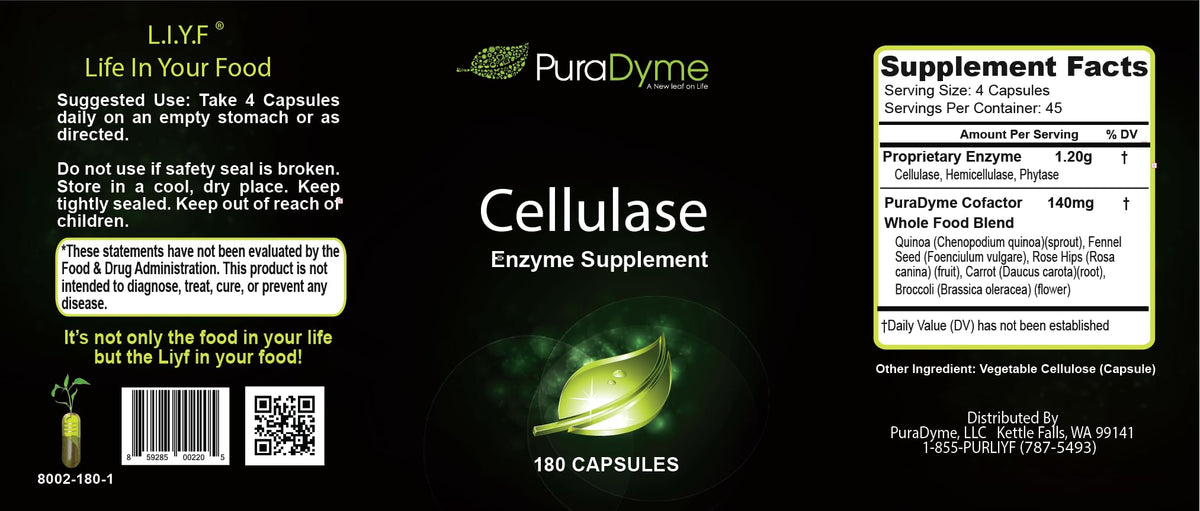 PuraDyme Cellulase Enzyme Supplement - 180 Capsules - image 2