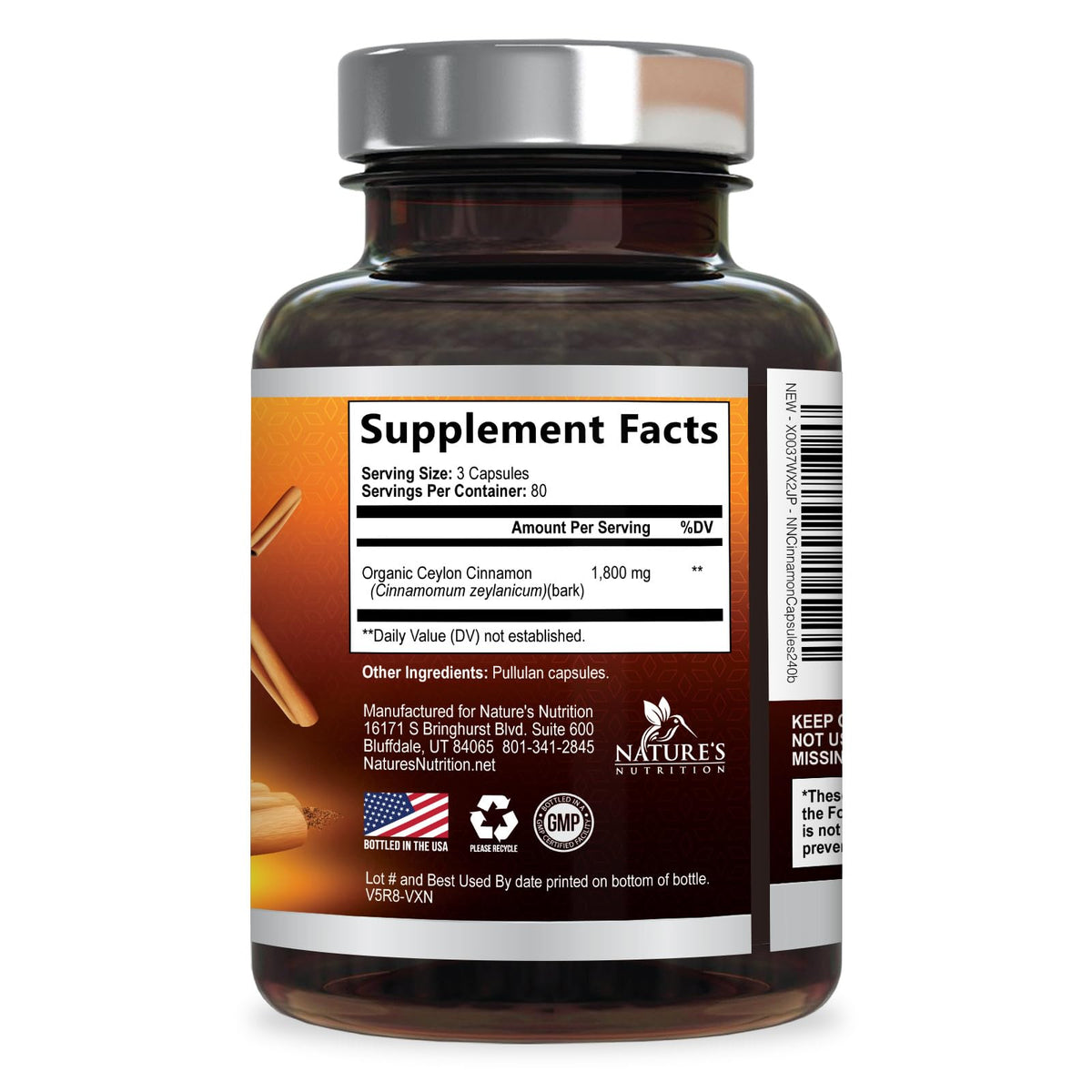 Nature's Nutrition Organic Ceylon Cinnamon Capsules 1800mg - Extra