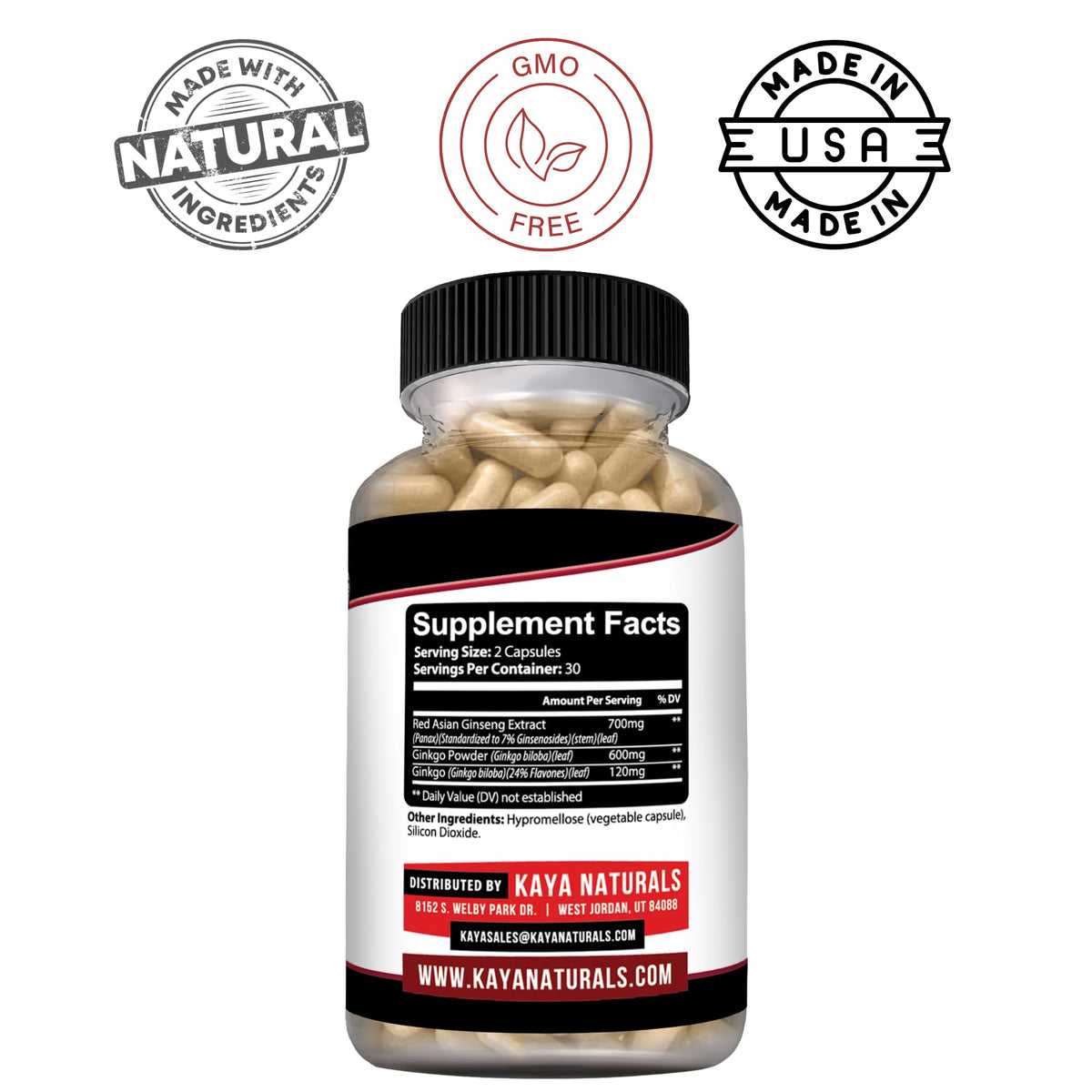 Kaya Naturals Red Panax Ginseng + Ginkgo Biloba