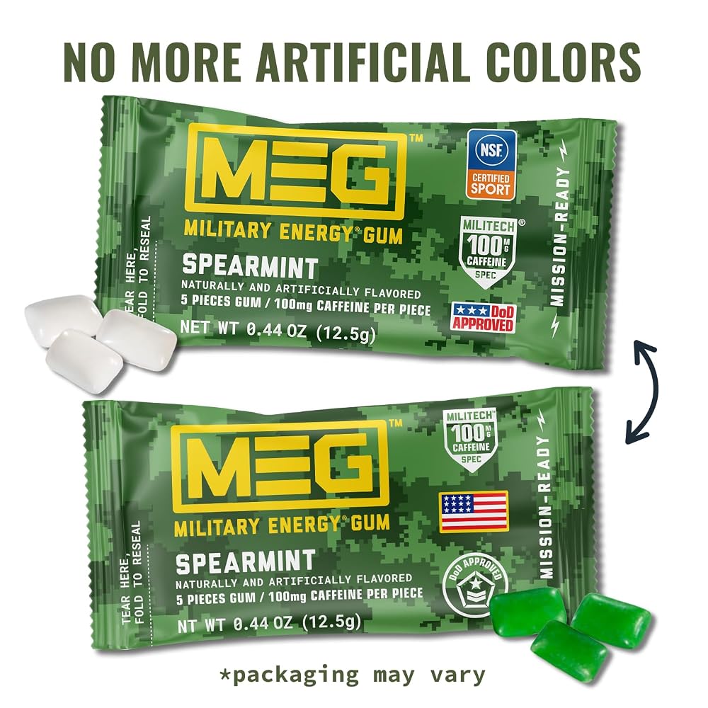 MEG Military Energy Gum Spearmint 100mg Caffeine - 24 Pack - image 3