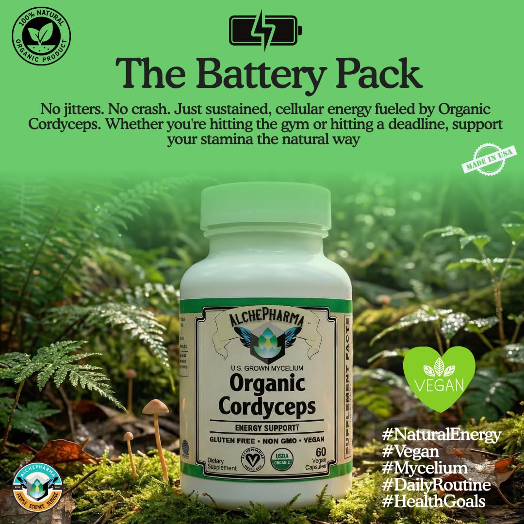 AlchePharma Organic Cordyceps Mushroom Capsules 1000mg - 1 Count - image 2
