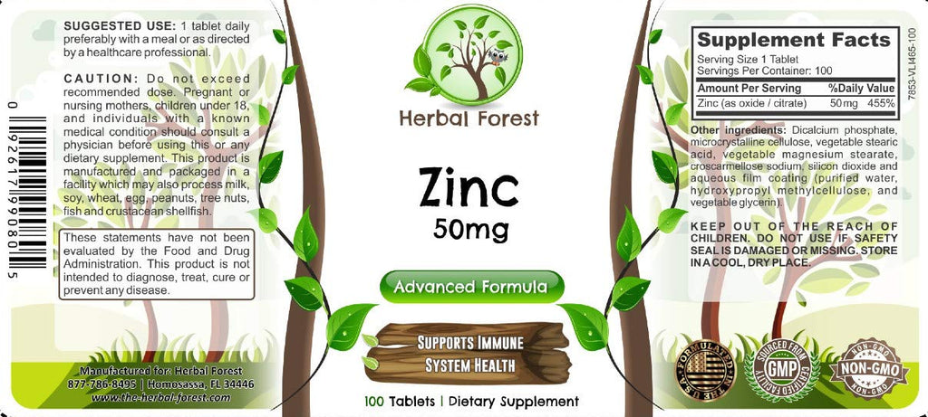Herbal Forest Zinc 50 mg - 100 Tablets - image 3