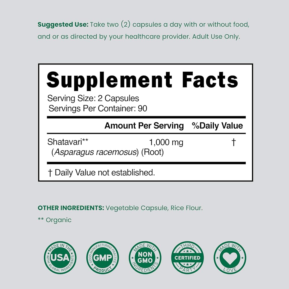 Dorado Nutrition Organic Shatavari Capsules 1000mg - 180 Capsules - image 6