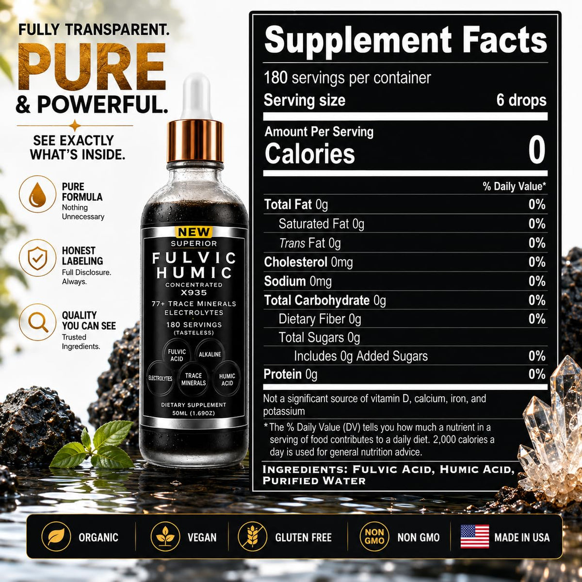 Superior Fulvic Humic X935 Mineral Drops 77+ Trace Minerals - 50 mL - image 9