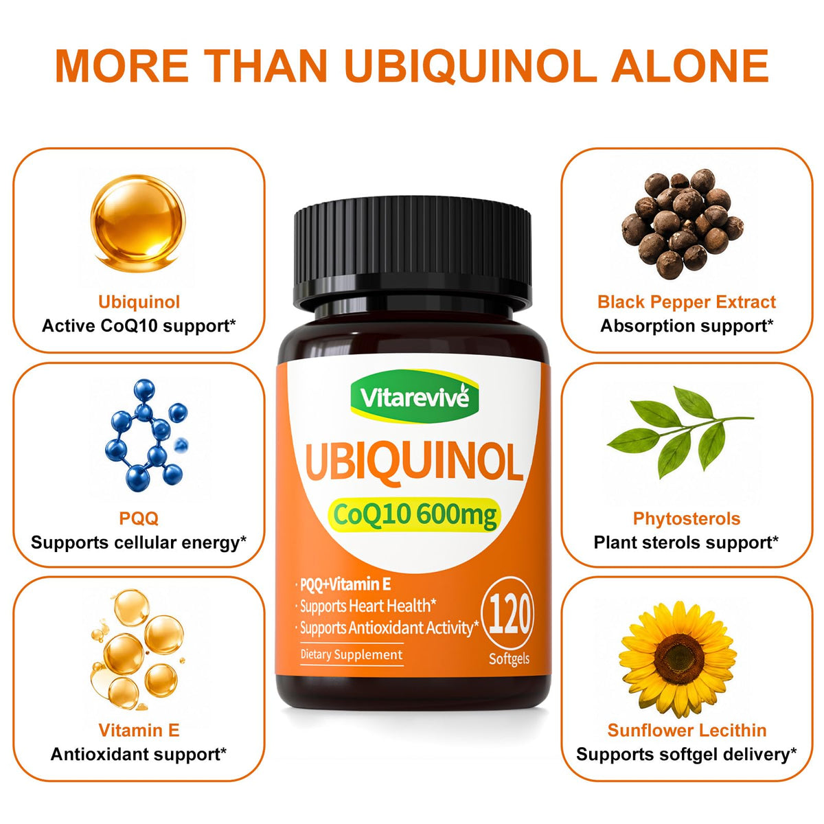Vitarevive Ubiquinol CoQ10 600mg with PQQ - 120 Softgels - image 3