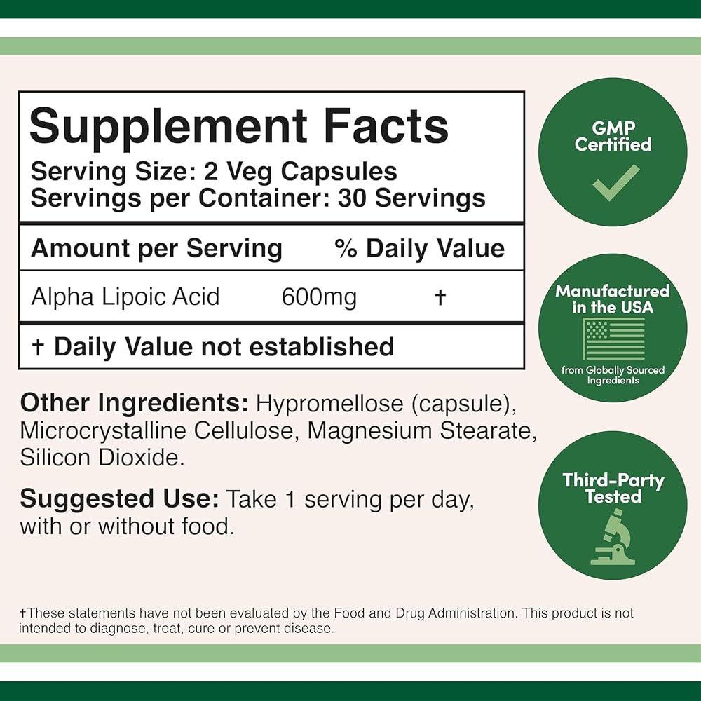 Double Wood Supplements Alpha Lipoic Acid 600mg per Serving (Third