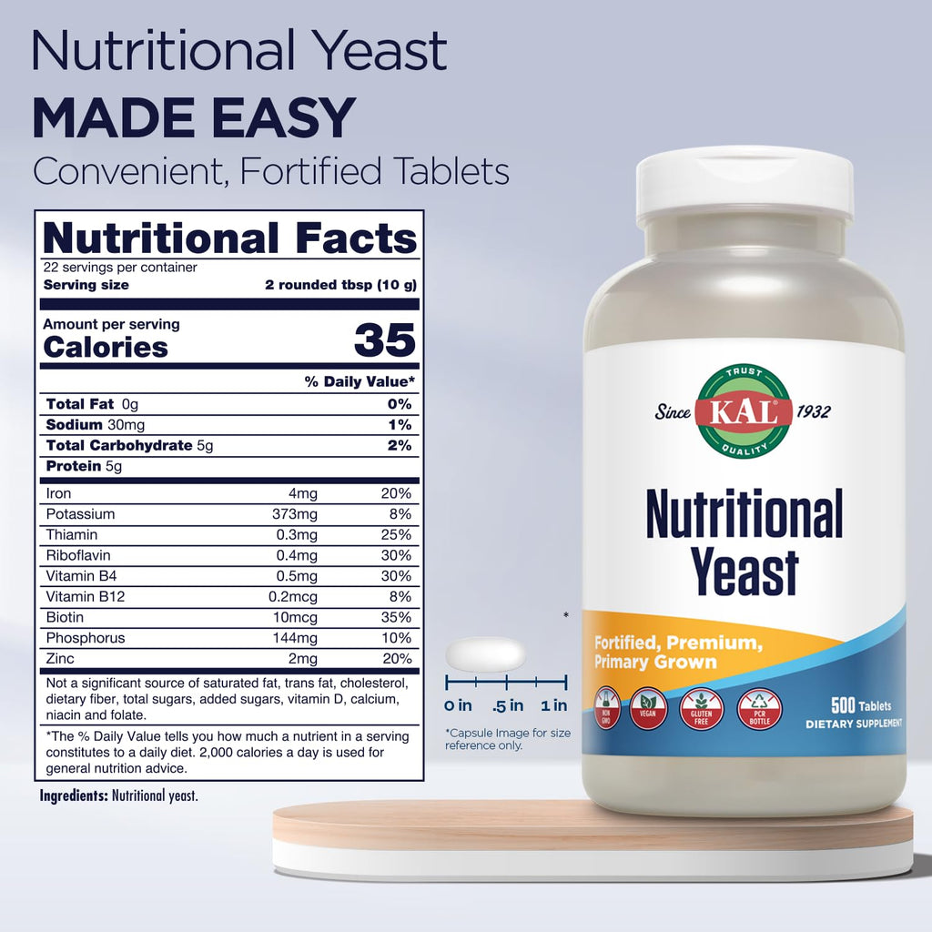 KAL Nutritional Yeast Supplement with B12 & Biotin - 500 Tablets - image 2