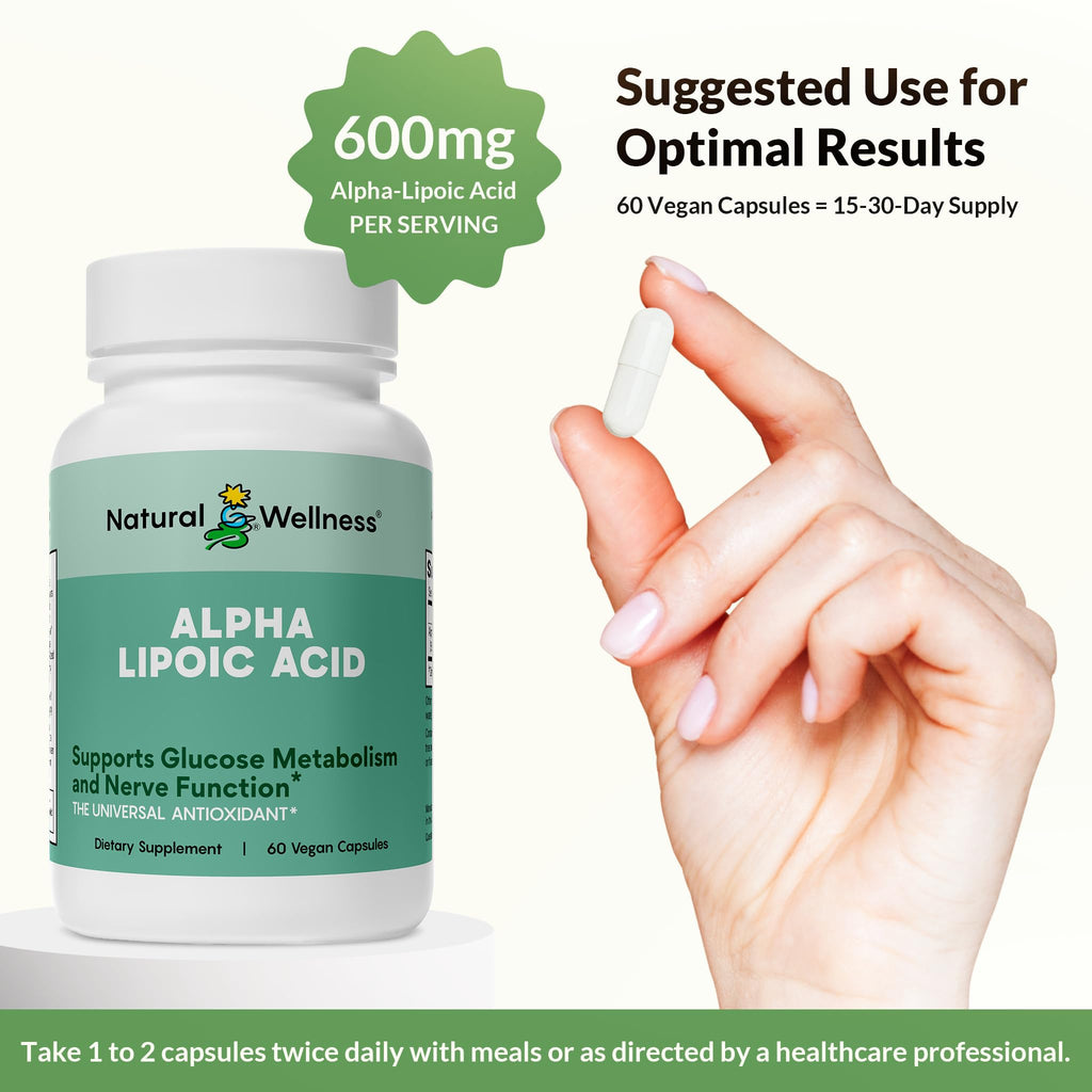 Natural Wellness Alpha Lipoic Acid 600 mg Antioxidant - 60 Capsules - image 6