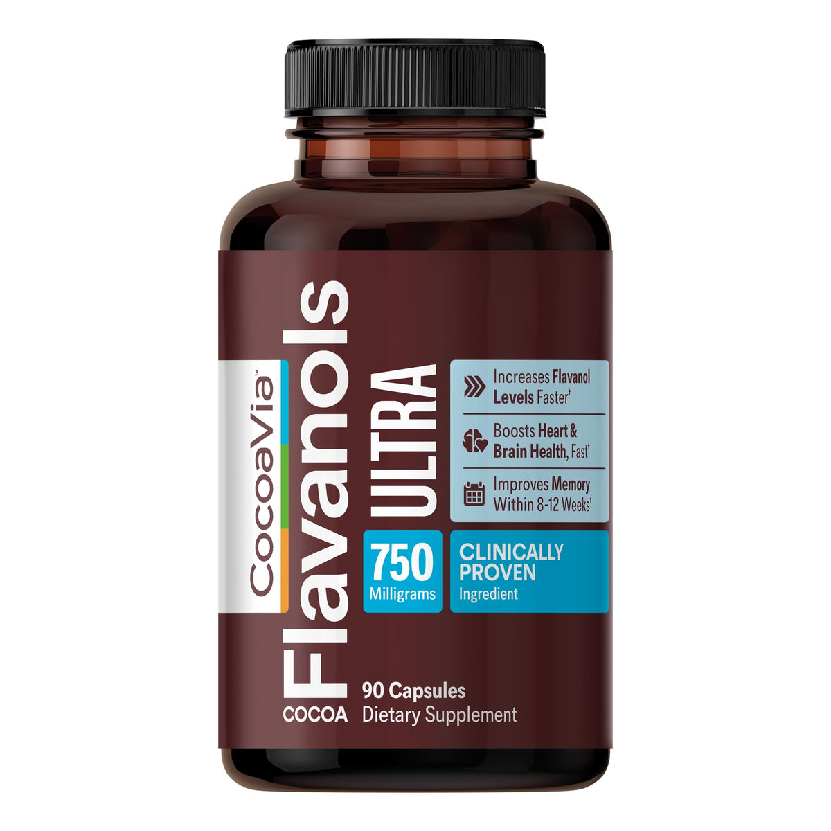 CocoaVia Ultra 750mg Cocoa Flavanols Heart & Brain Support - 90 Capsules
