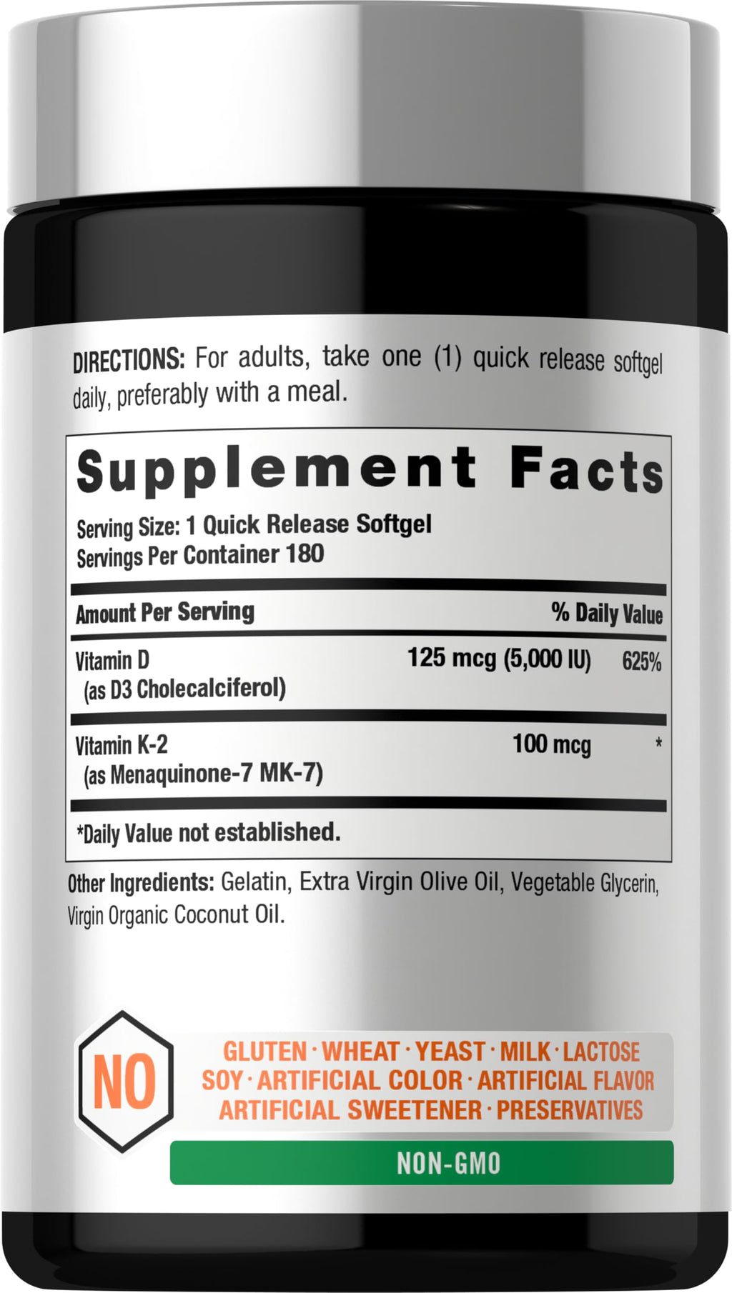 Horbäach Vitamin D3 K2 5000 IU with MK-7 - 180 Softgels - image 2