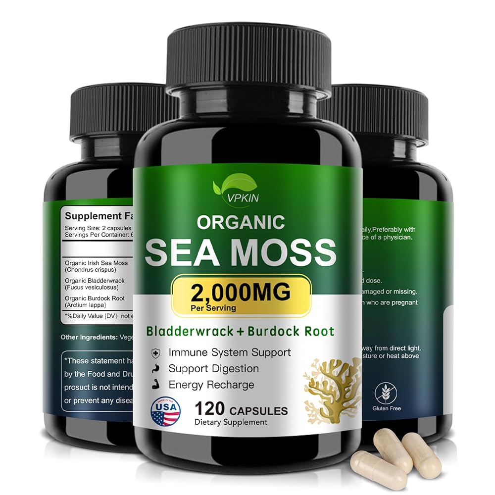 VPKIN Sea Moss Capsules with Bladderwrack & Burdock Root - 120 Capsules