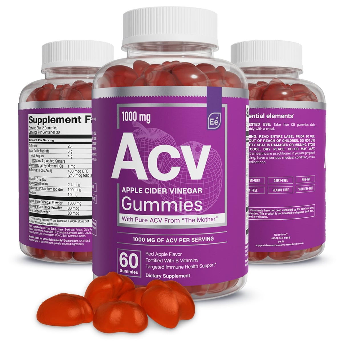 Essential Elements Apple Cider Vinegar Gummies with The Mother - 180 Count