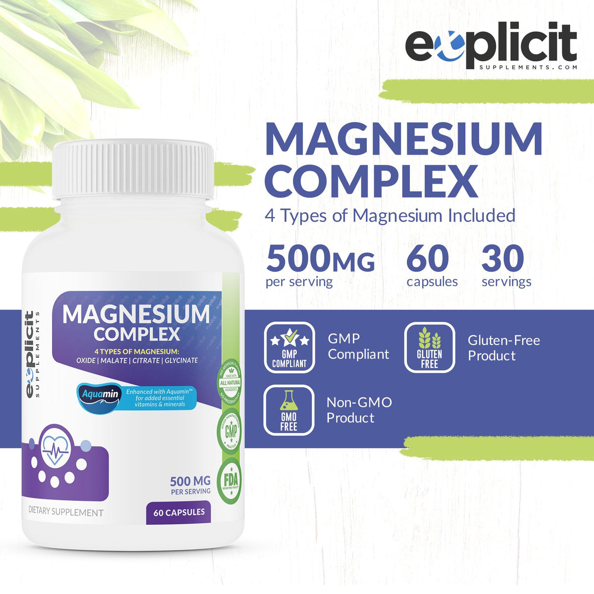 eXplicit Supplements Quad Magnesium Complex - 500mg - 60 Capsules - image 2