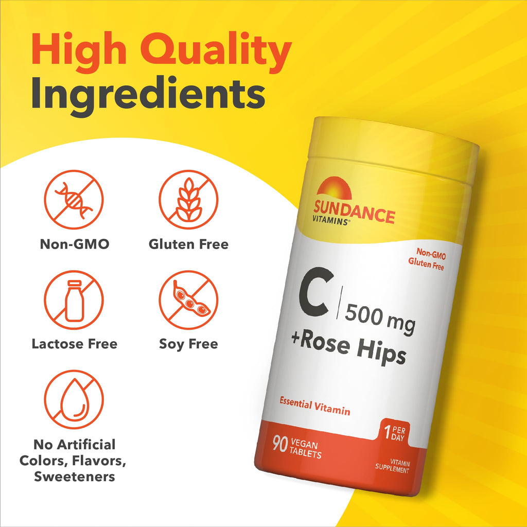 Sundance Vitamin C with Rose Hips 500mg - 90 Vegetarian Tablets - image 4