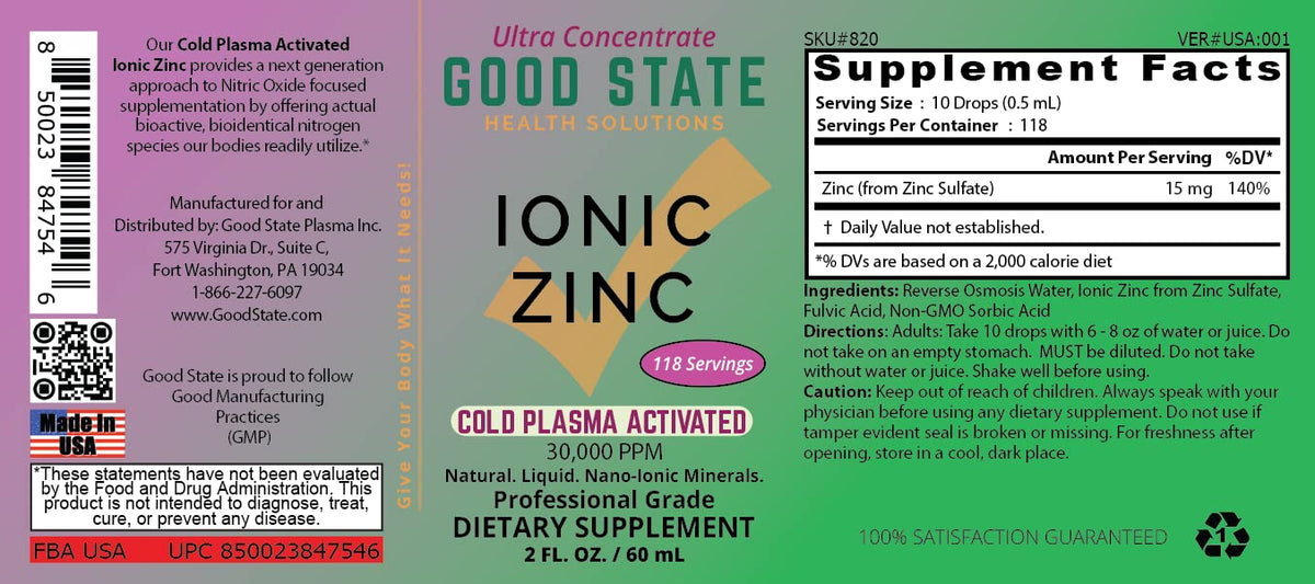 Good State Cold Plasma-Activated Liquid Ionic Zinc - 2 fl oz - image 4