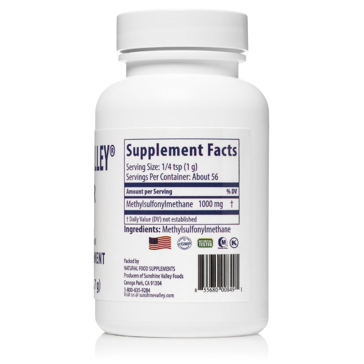 Sunshine Valley Super MSM Powder (Methylsulfonylmethane), Unflavored