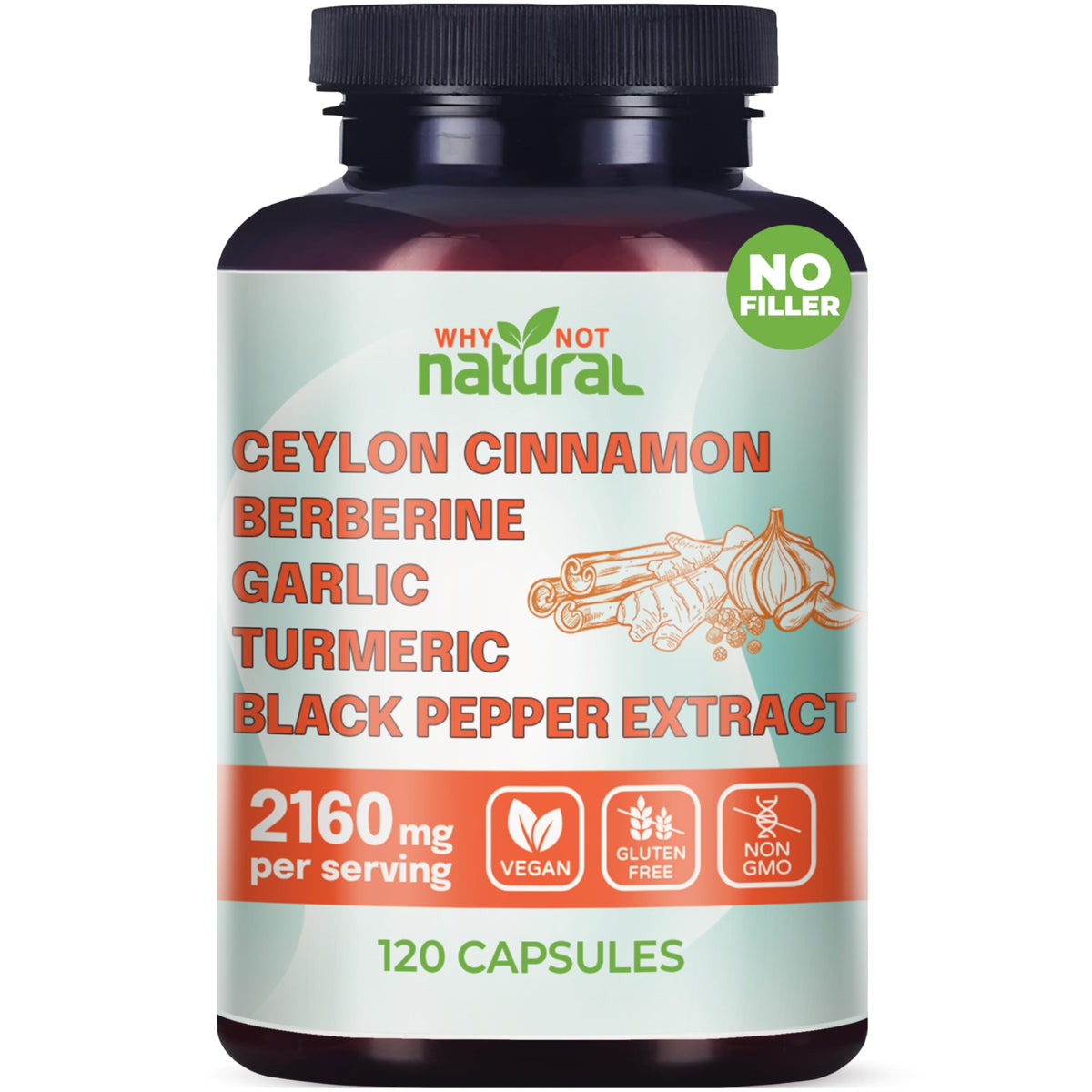 Why Not Natural 5-in-1 Organic Ceylon Cinnamon Capsules - 120 Count