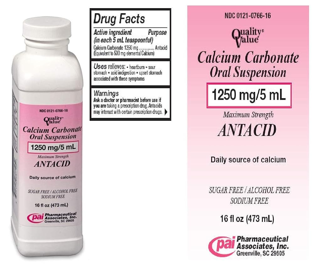Pharmaceutical Assoc Calcium Carbonate Oral Suspension 1250mg/5ml - 16 Fl Oz