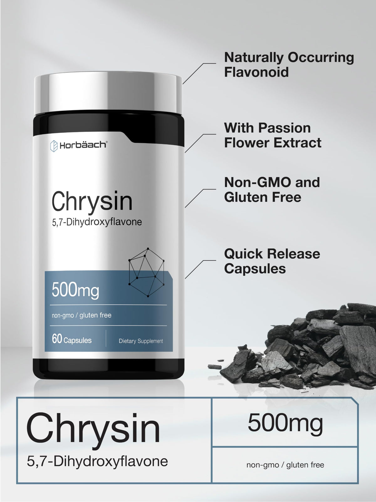 Horbäach Chrysin 500mg with Passion Flower - 60 Capsules - image 4