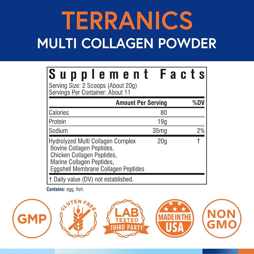 Terranics Multi Collagen Peptides Powder Types I II III V X - 8oz - image 2