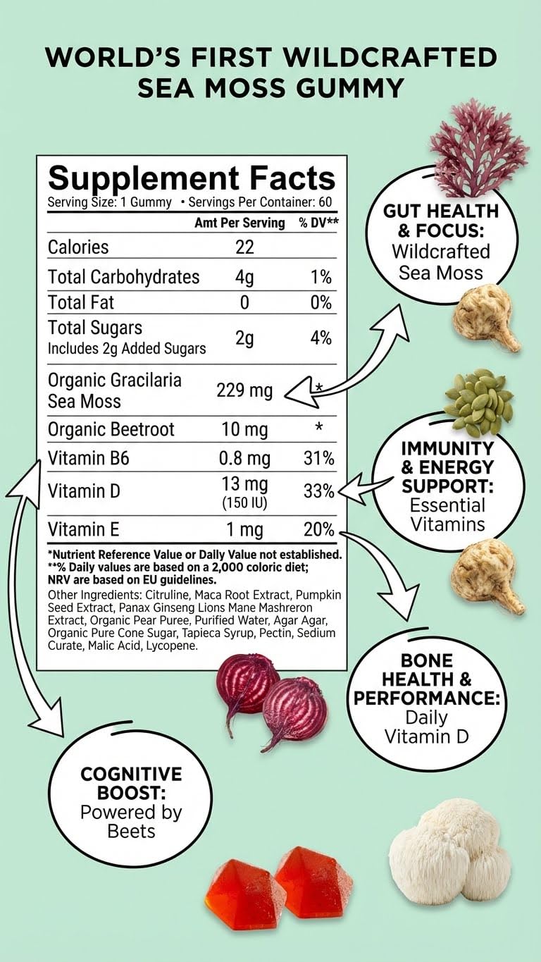 BDE Wildcrafted Sea Moss Gummy with Maca Root & Lion's Mane - 60 Count - image 3