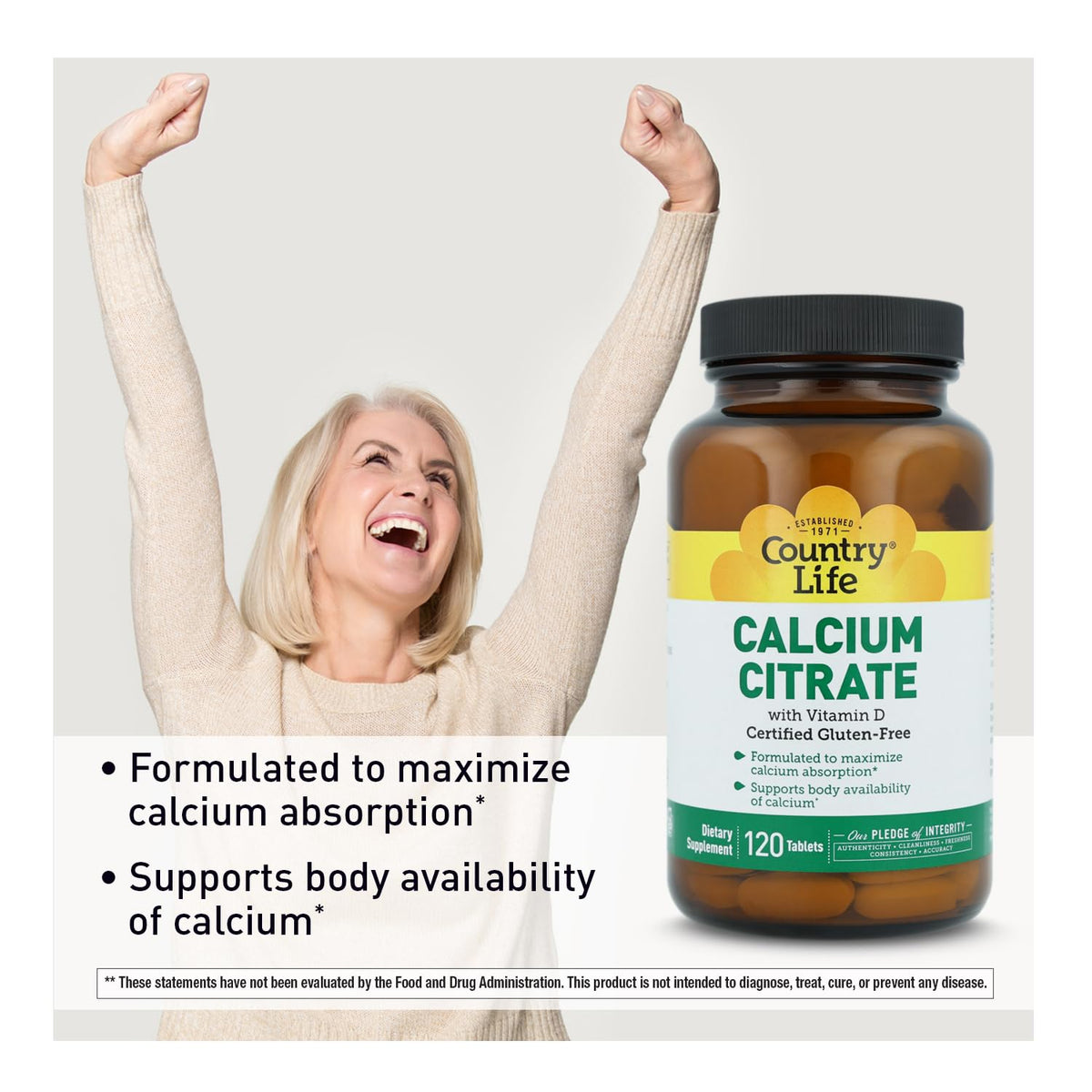 Country Life Calcium Citrate with Vitamin D 500mg - 120 Tablets - image 4
