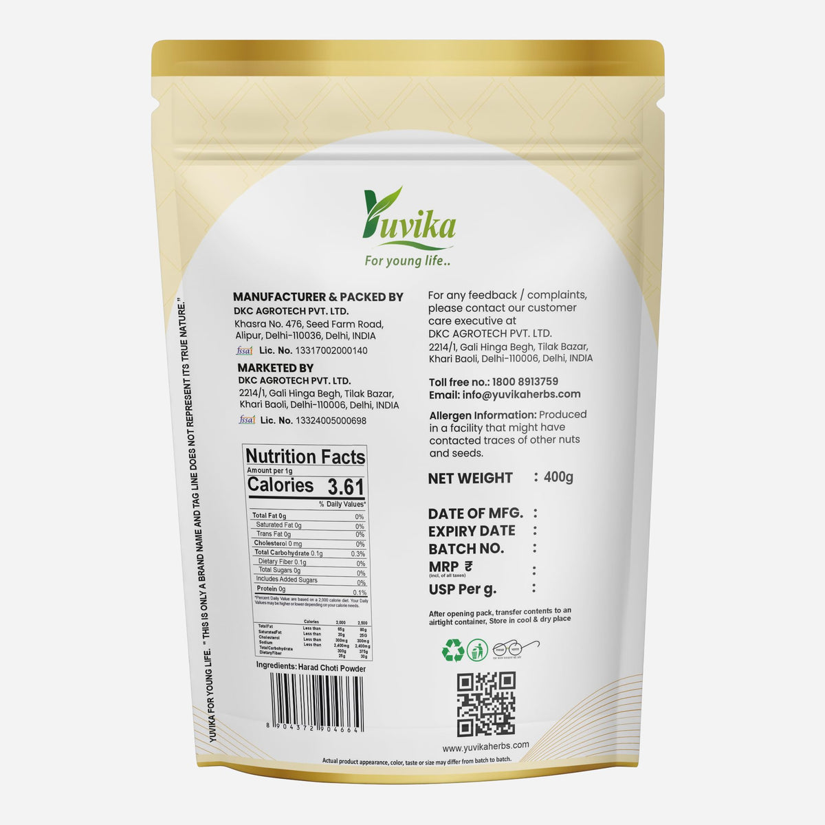 Yuvika Harad Choti Powder (Terminalia Chebula) - 400 Grams - image 3