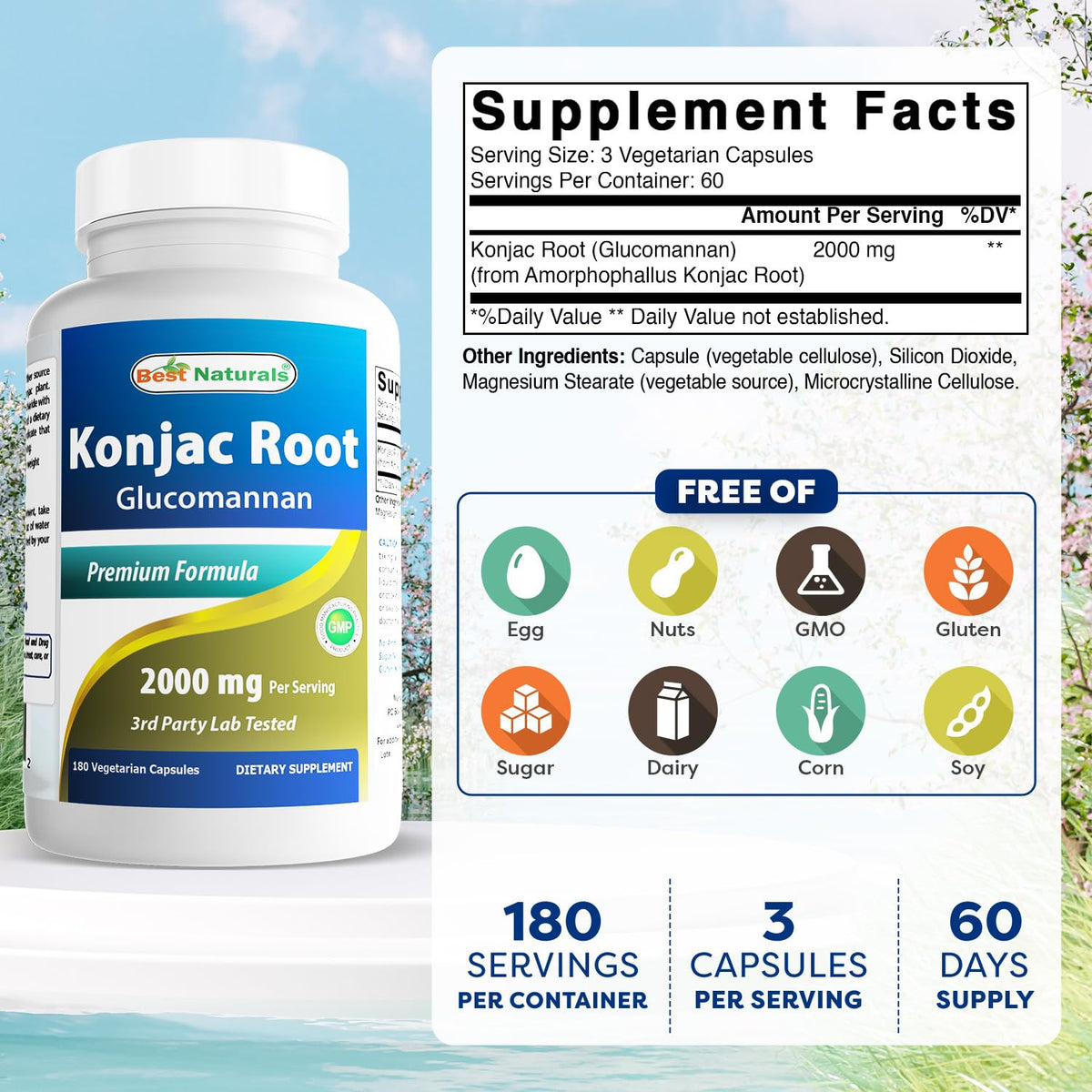 Best Naturals Konjac Glucomannan Root 2000 mg - 360 Vegetarian Capsules - image 2