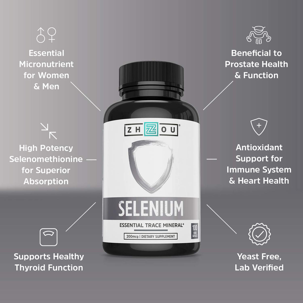 ZHOU Selenium 200mcg Antioxidant - 100 Vegetarian Capsules - image 3