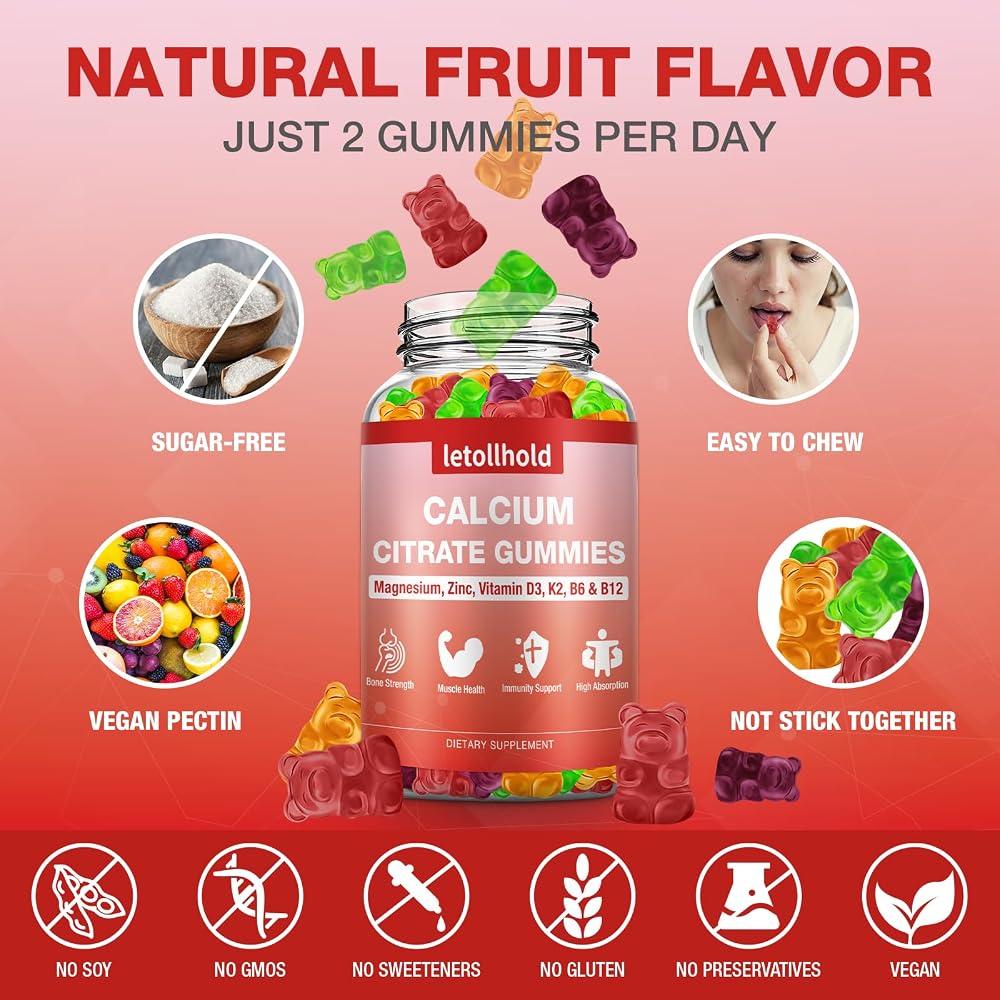letollhold Calcium Citrate Gummies with Vitamin D3 & K2 - 300 Gummies - image 3