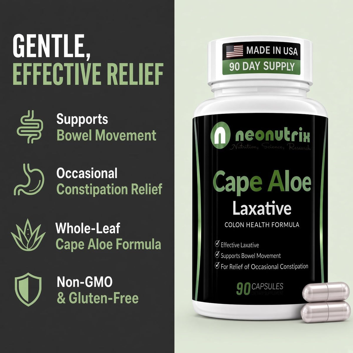 Neonutrix Cape Aloe 450mg Laxative Capsules - 90 Capsules - image 2
